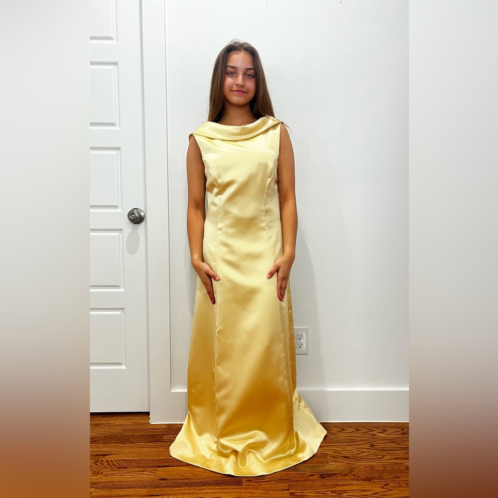 Butter Yellow Cowl Back Satin Dress